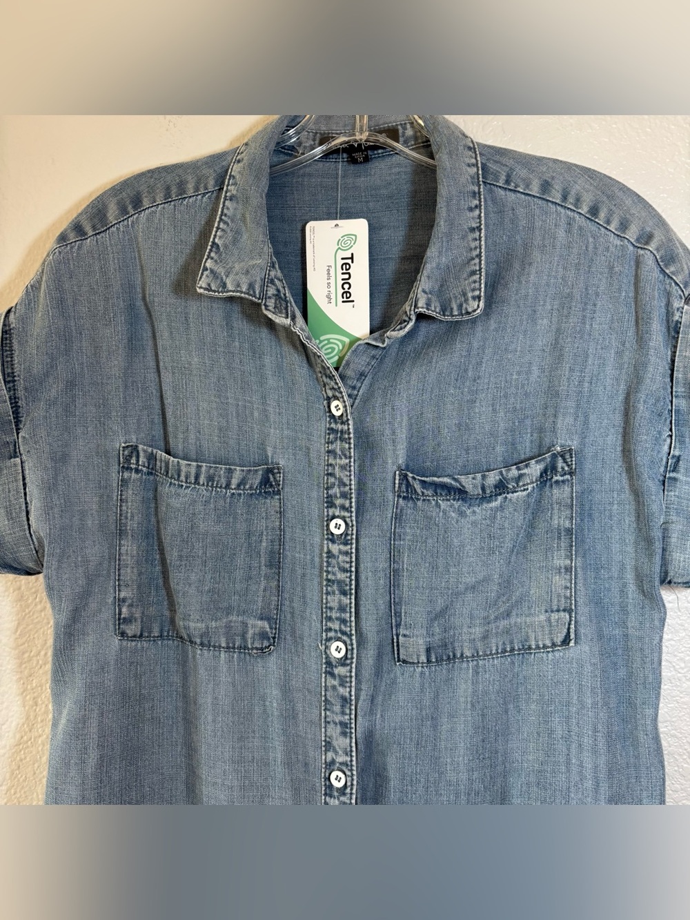 Velvet Heart Women’s Chambray Blue Shirt Mini Dress Button Front Medium Pockets - Picture 5 of 11